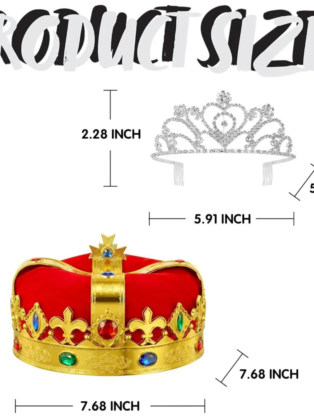 2 Pack Royal Crowns, Halloween Party Costume Accessories, King's and Queen's Cro
